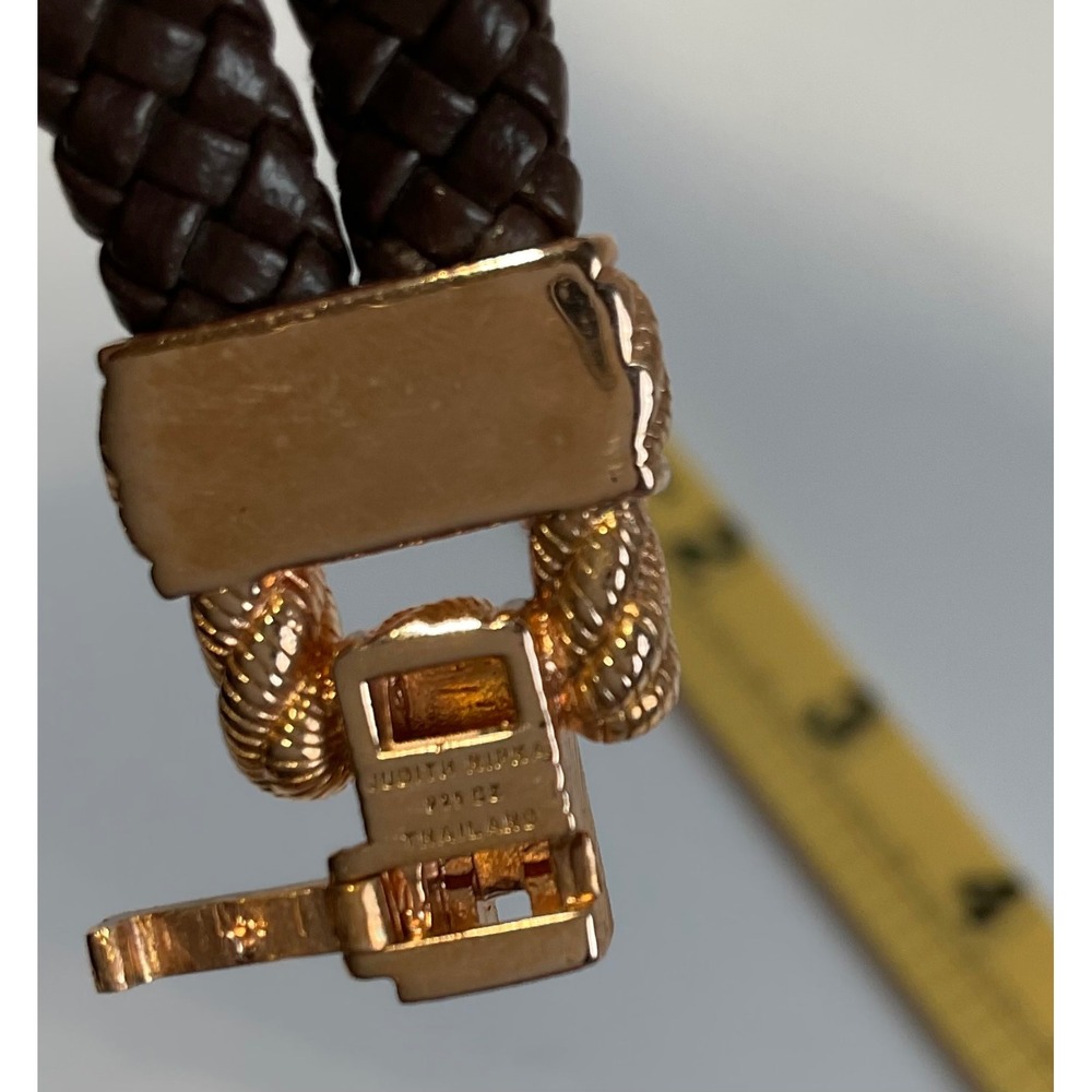 Judith Ripka Brown Braided Leather Rose Gold 925 Silver CZ Bracelet Average - Picture 5 of 5